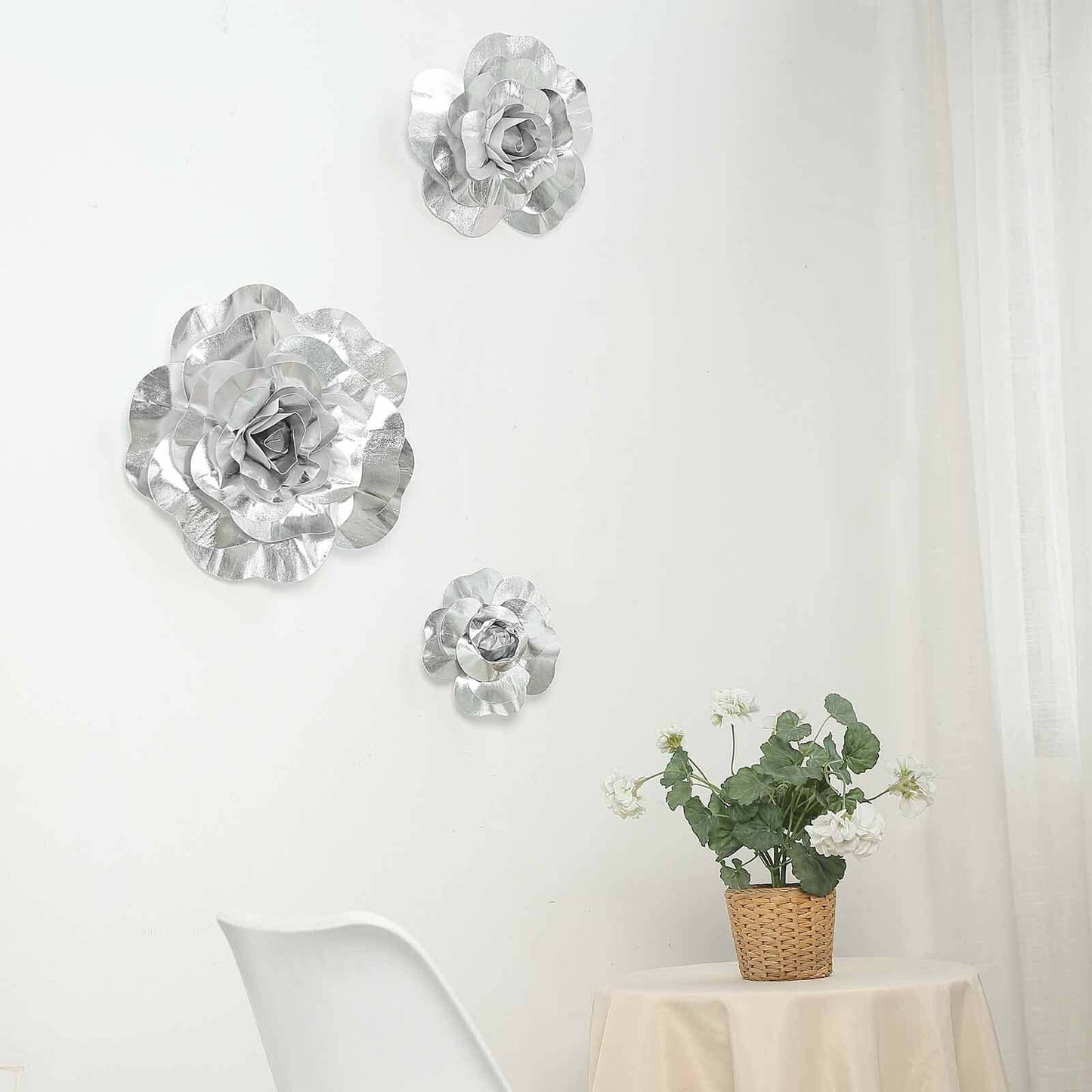 2 Pack 20" Large Silver Real Touch Artificial Foam DIY Craft Roses - Linen Luxes