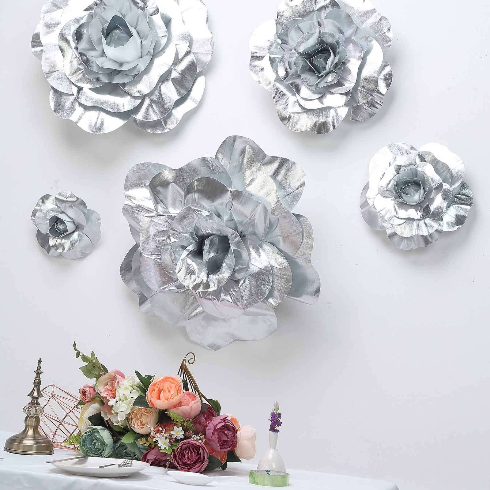 2 Pack 20" Large Silver Real Touch Artificial Foam DIY Craft Roses - Linen Luxes