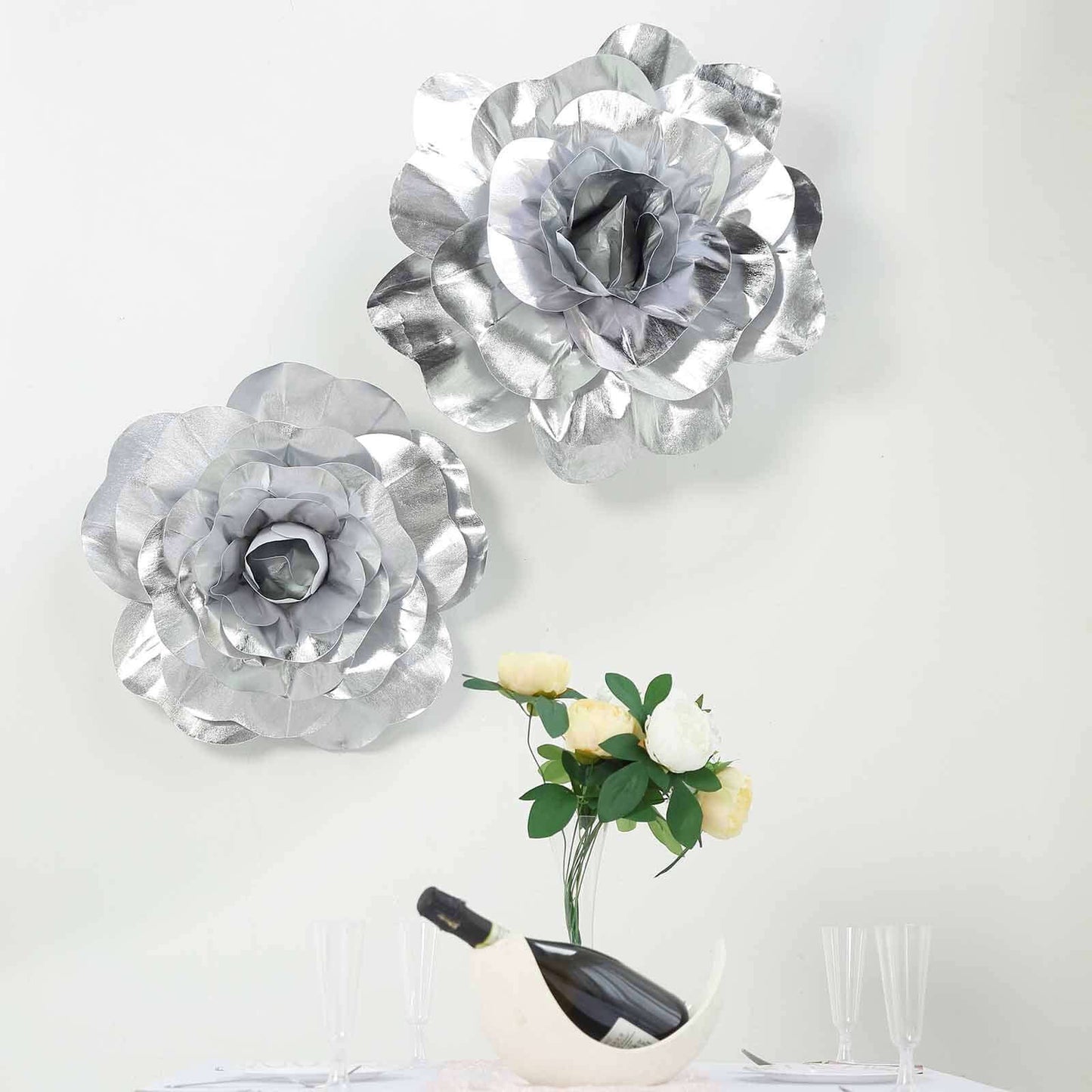 2 Pack 20" Large Silver Real Touch Artificial Foam DIY Craft Roses - Linen Luxes