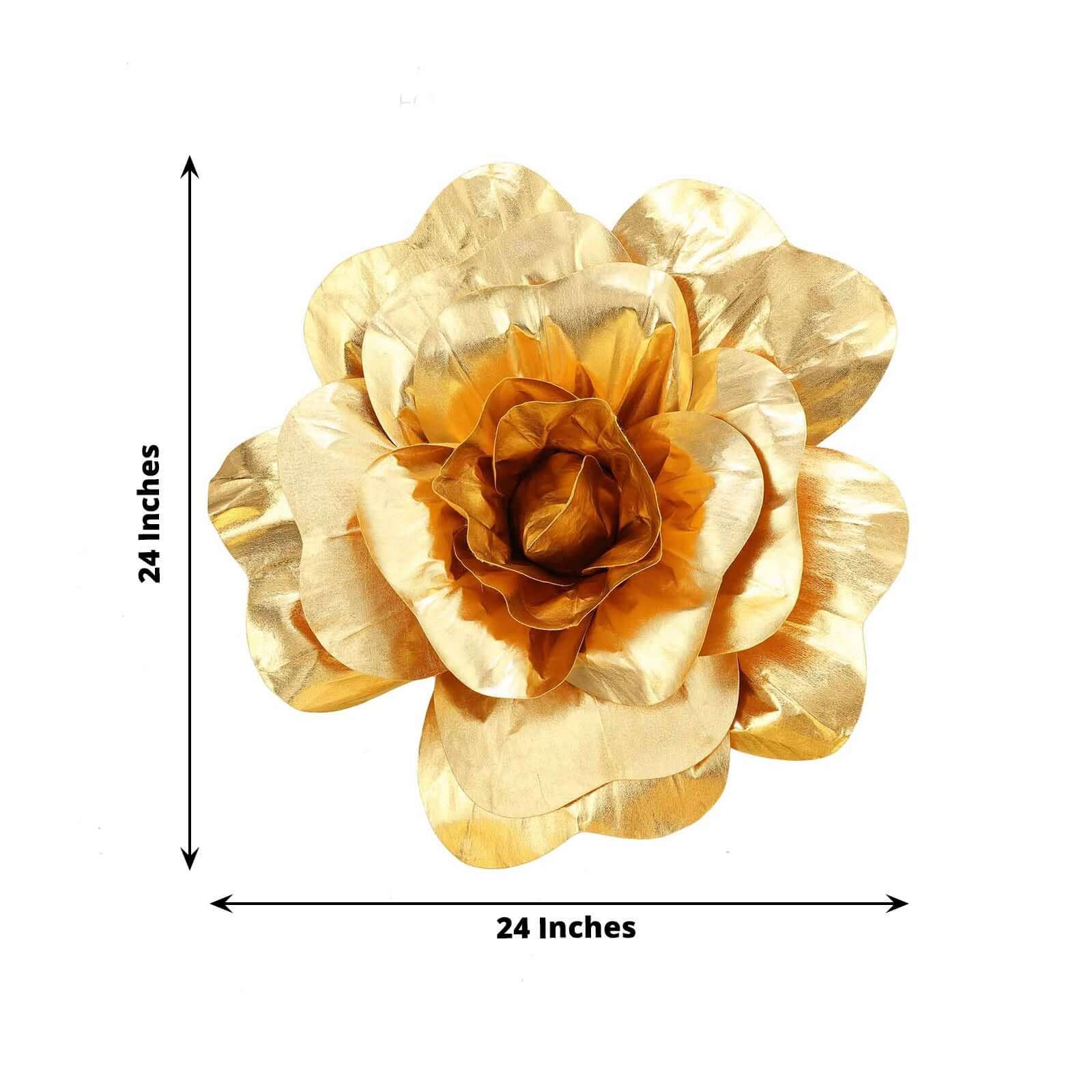 2 Pack 24" Large Metallic Gold Real Touch Artificial Foam DIY Craft Roses - Linen Luxes