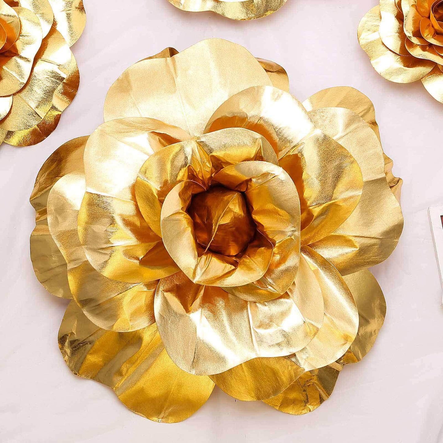 2 Pack 24" Large Metallic Gold Real Touch Artificial Foam DIY Craft Roses - Linen Luxes