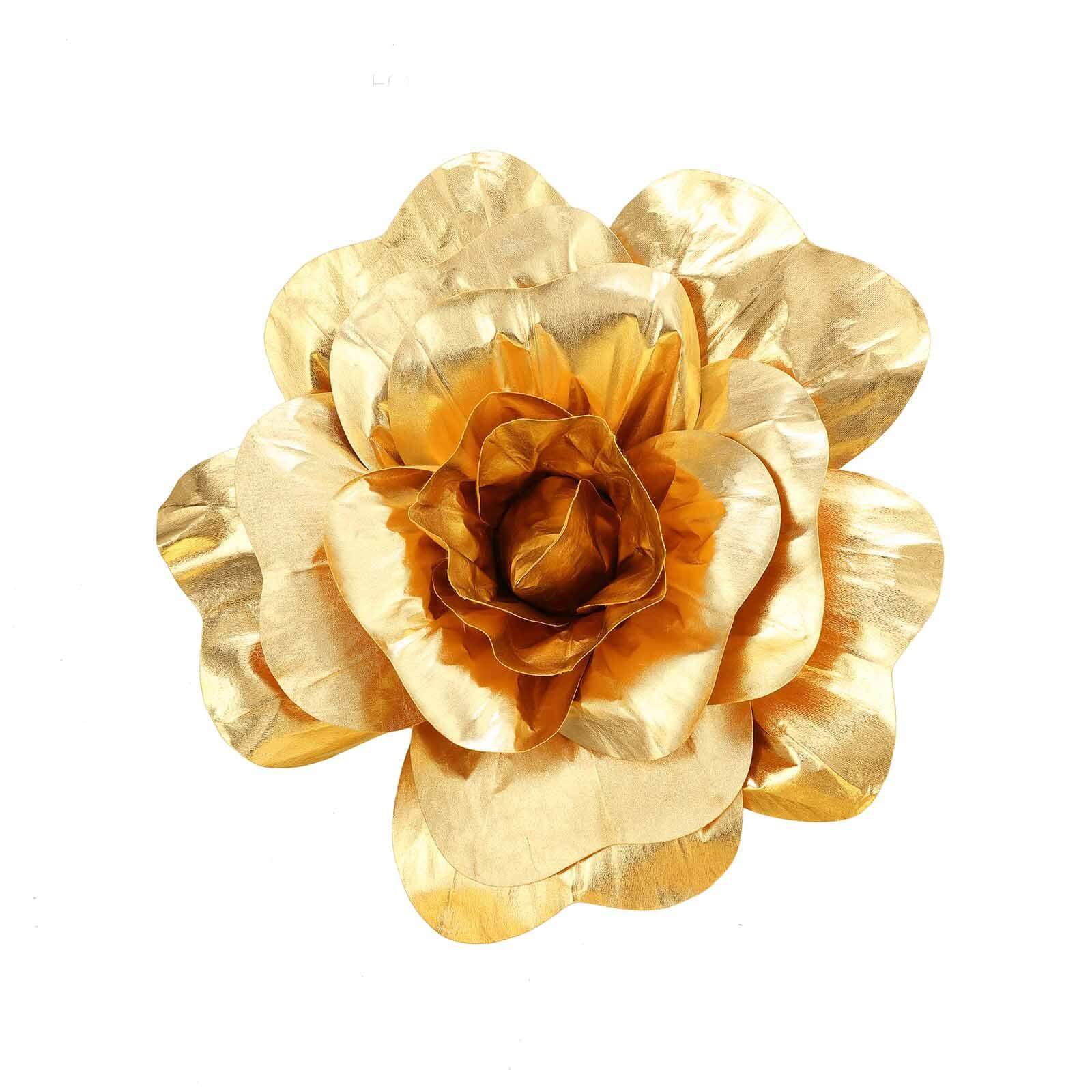 2 Pack 24" Large Metallic Gold Real Touch Artificial Foam DIY Craft Roses - Linen Luxes