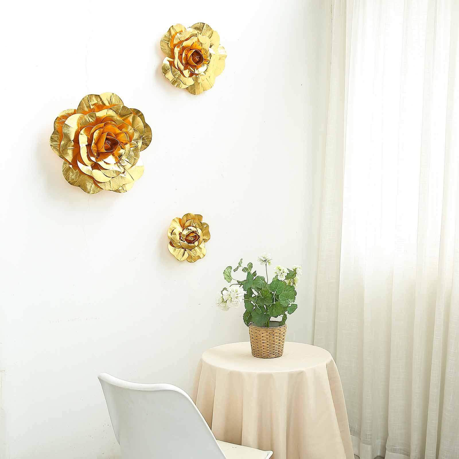 2 Pack 24" Large Metallic Gold Real Touch Artificial Foam DIY Craft Roses - Linen Luxes