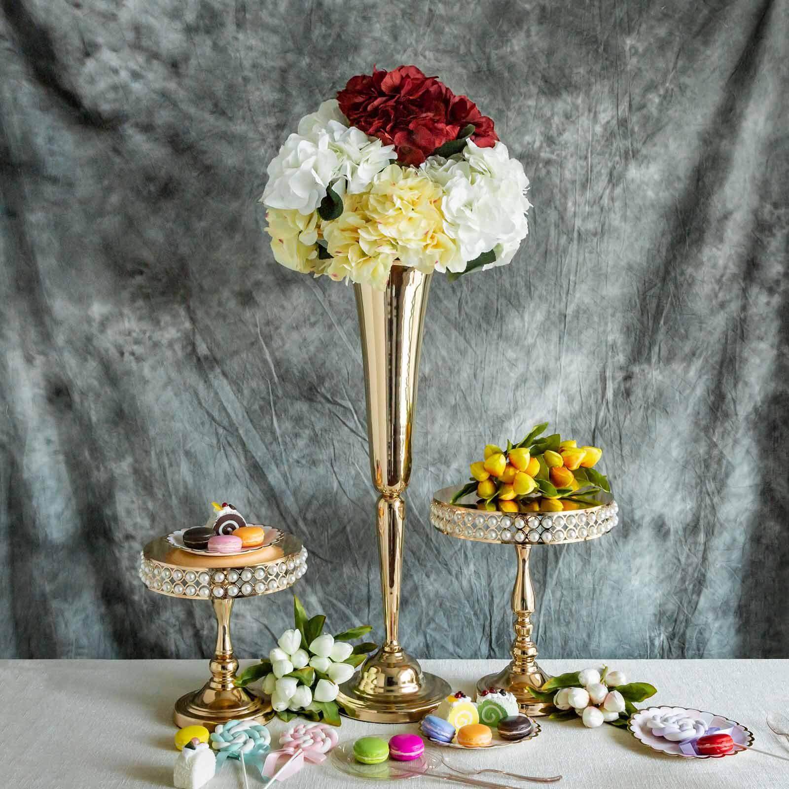 2 Pack 29" Gold Metal Trumpet Vases Set, Tall Floral Vase for Flower Arrangements & Table Centerpieces - Linen Luxes