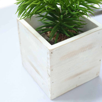 2 Pack 5" Whitewash Square Wood Planter Box Set With Removable Plastic Liners - Linen Luxes