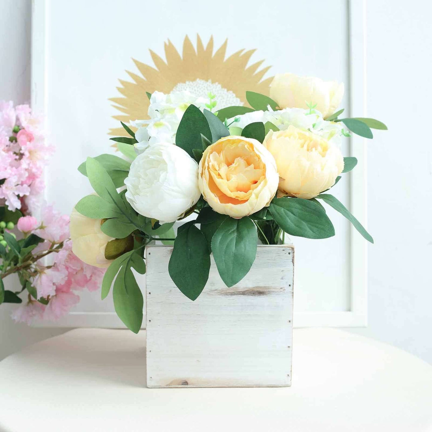 2 Pack 6" Whitewash Square Wood Planter Box Set With Removable Plastic Liners - Linen Luxes