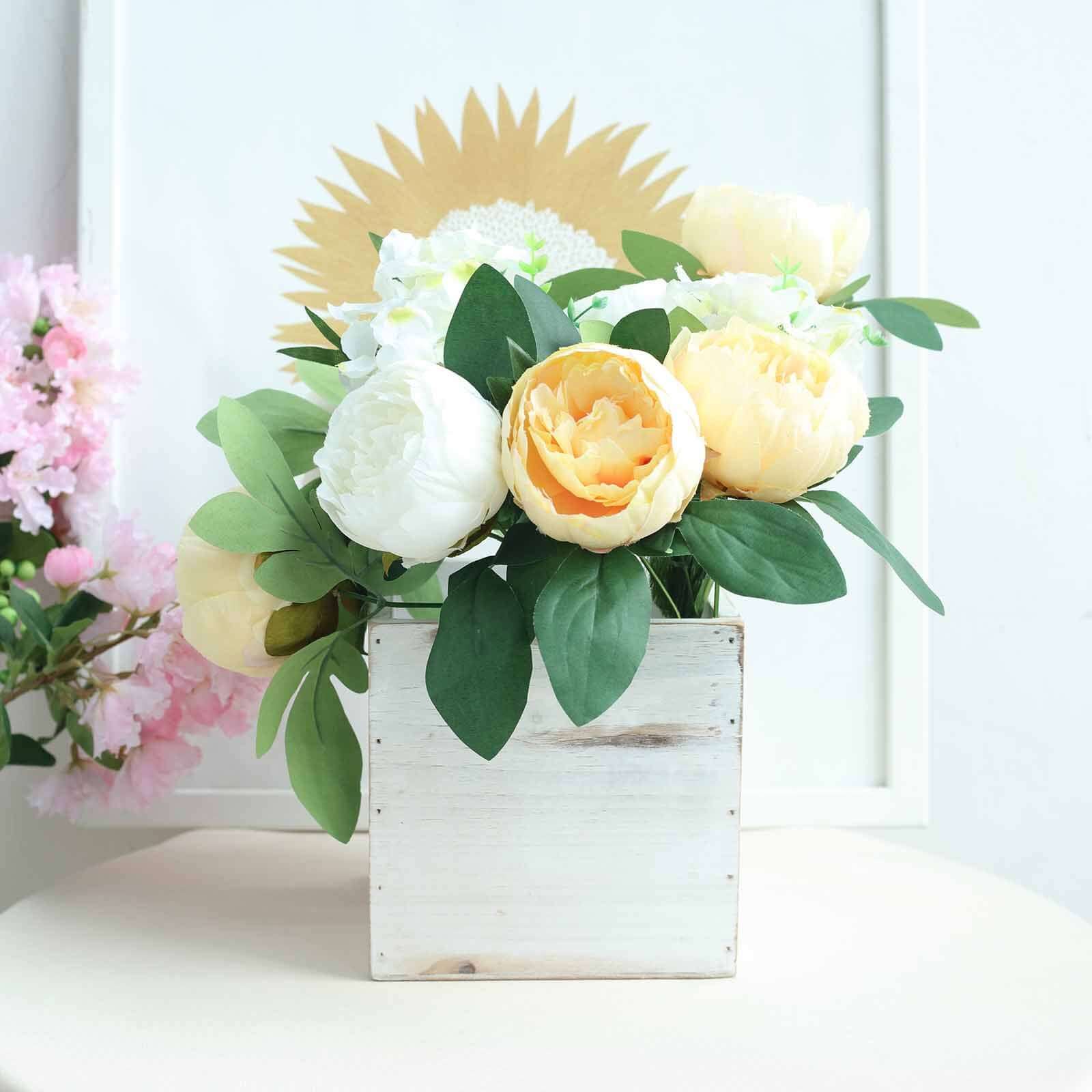 2 Pack 6" Whitewash Square Wood Planter Box Set With Removable Plastic Liners - Linen Luxes