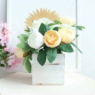 2 Pack 6" Whitewash Square Wood Planter Box Set With Removable Plastic Liners - Linen Luxes