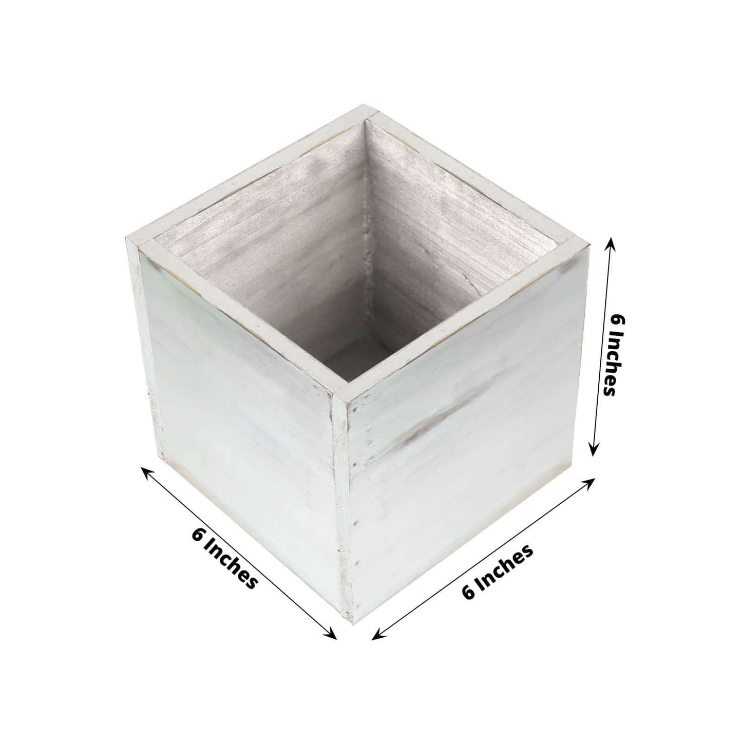 2 Pack 6" Whitewash Square Wood Planter Box Set With Removable Plastic Liners - Linen Luxes