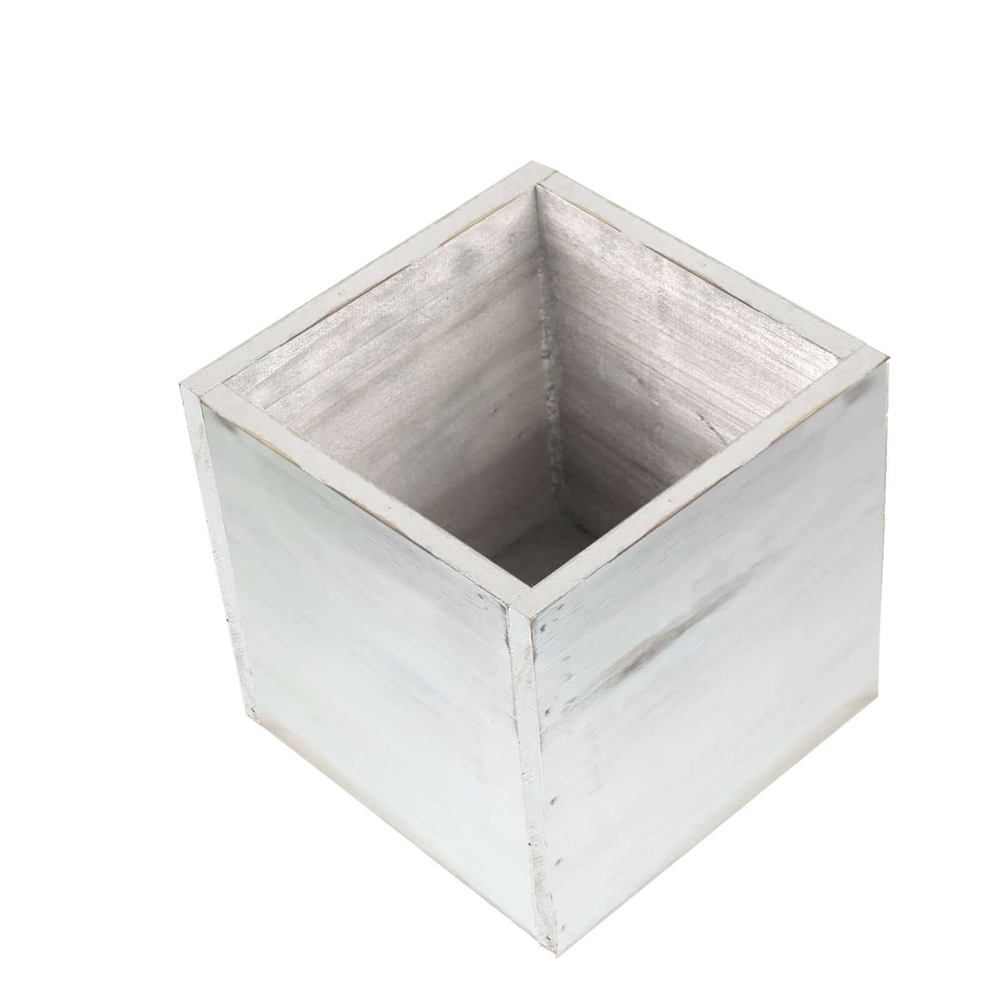 2 Pack 6" Whitewash Square Wood Planter Box Set With Removable Plastic Liners - Linen Luxes