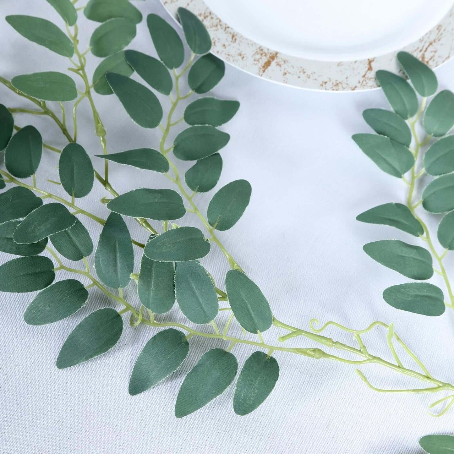 2 Pack 6ft Green Artificial Honey Locust Leaf Garland, Flexible Vine - Linen Luxes
