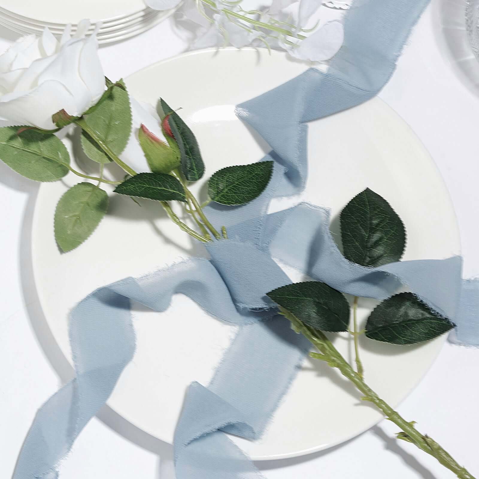 2 Pack 6yd Dusty Blue Silk - Like Chiffon Linen Ribbon Roll For Bouquets, Wedding Invitations Gift Wrapping - Linen Luxes