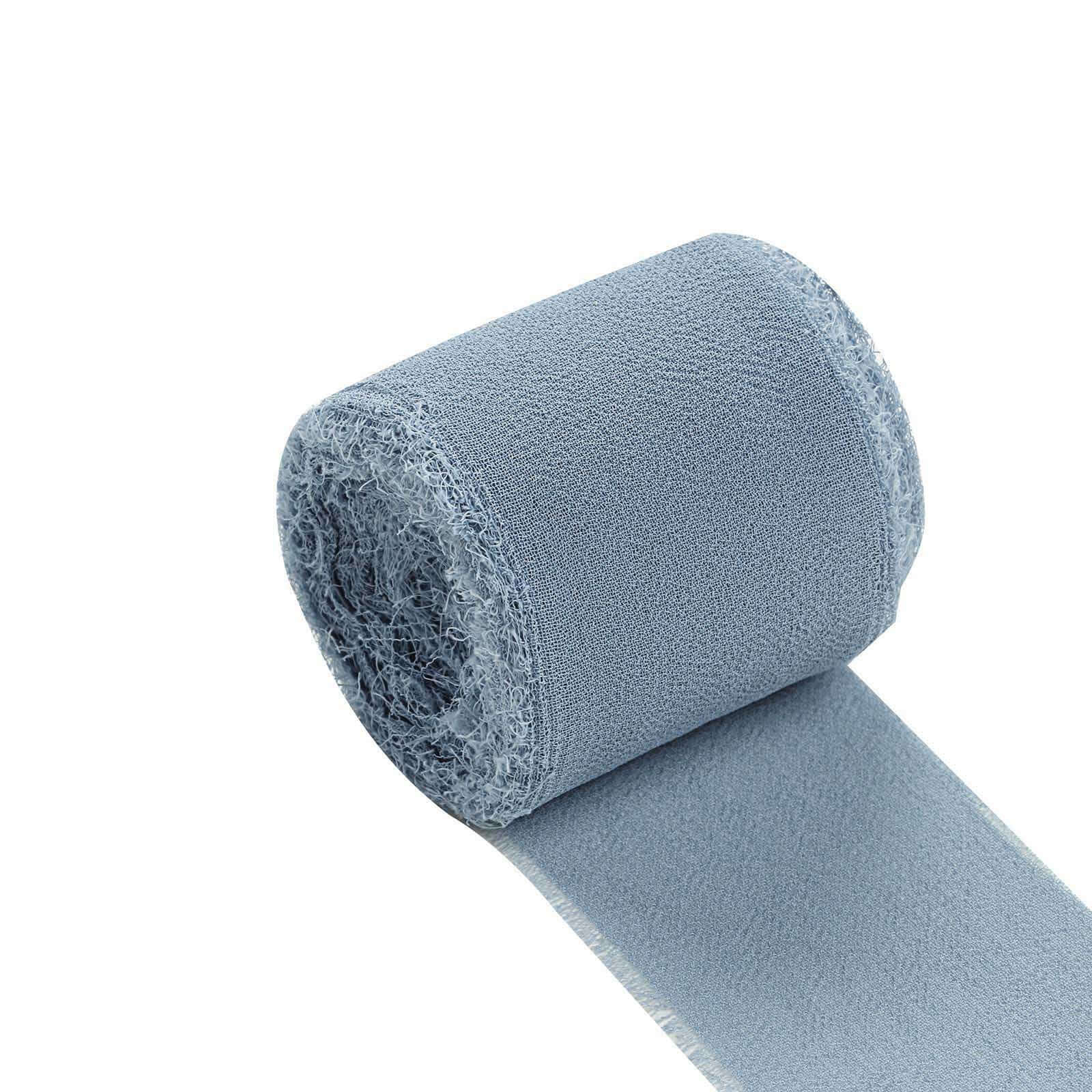 2 Pack 6yd Dusty Blue Silk - Like Chiffon Linen Ribbon Roll For Bouquets, Wedding Invitations Gift Wrapping - Linen Luxes