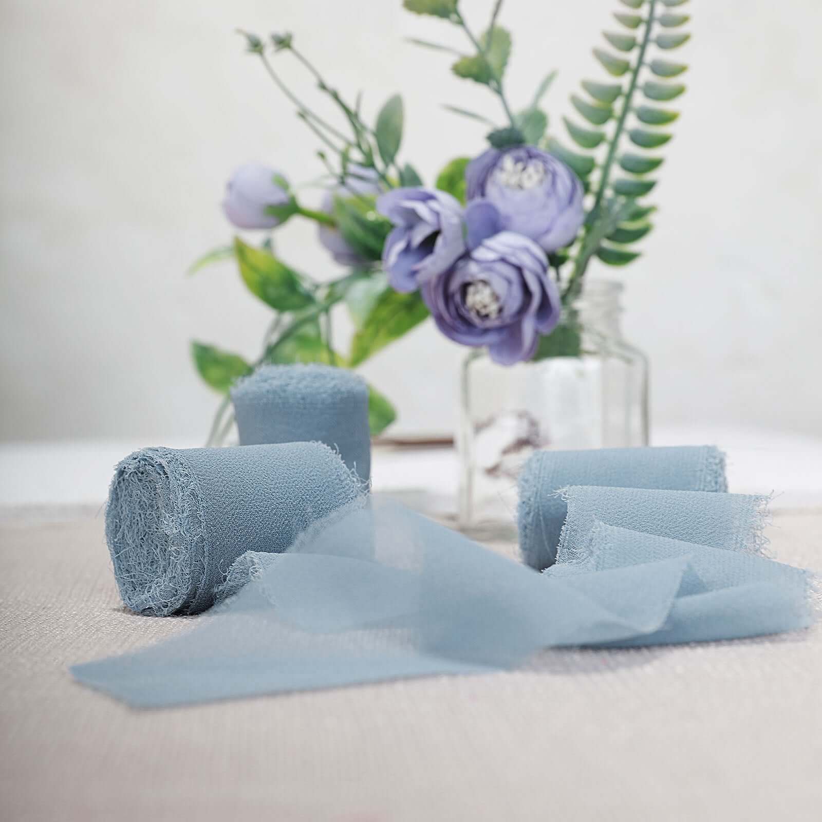 2 Pack 6yd Dusty Blue Silk - Like Chiffon Linen Ribbon Roll For Bouquets, Wedding Invitations Gift Wrapping - Linen Luxes