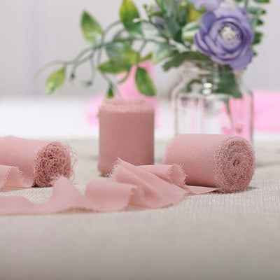 2 Pack 6yd Dusty Rose Silk - Like Chiffon Linen Ribbon Roll For Bouquets, Wedding Invitations Gift Wrapping - Linen Luxes
