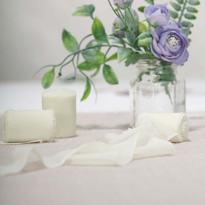 2 Pack 6yd Ivory Silk - Like Chiffon Linen Ribbon Roll For Bouquets, Wedding Invitations Gift Wrapping - Linen Luxes