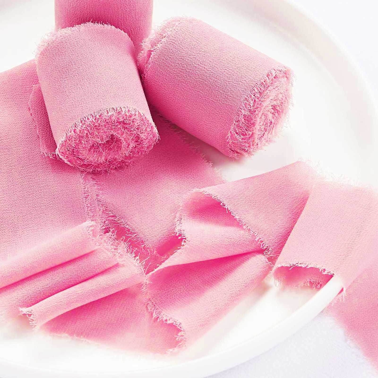 2 Pack 6yd Pink Silk - Like Chiffon Linen Ribbon Roll For Bouquets, Wedding Invitations Gift Wrapping - Linen Luxes