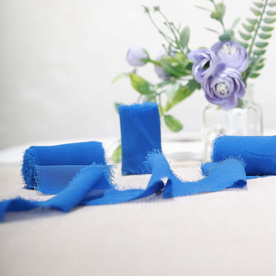 2 Pack 6yd Royal Blue Silk - Like Chiffon Linen Ribbon Roll For Bouquets, Wedding Invitations Gift Wrapping - Linen Luxes