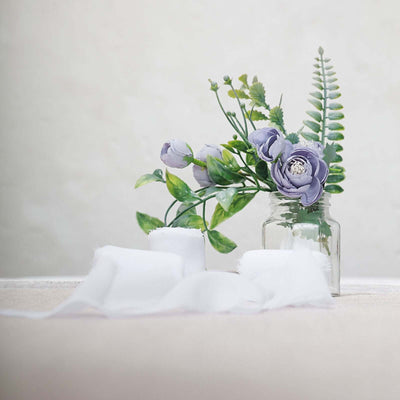 2 Pack 6yd White Silk - Like Chiffon Linen Ribbon Roll For Bouquets, Wedding Invitations Gift Wrapping - Linen Luxes