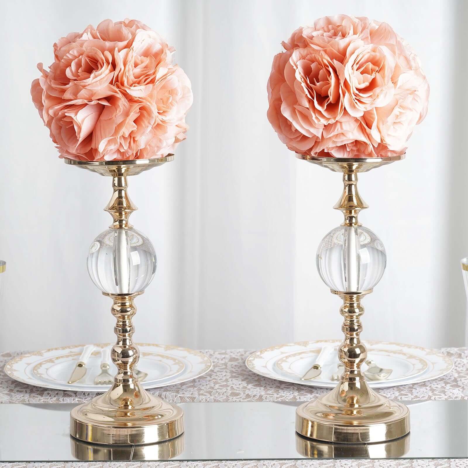 2 Pack 7" Dusty Rose Artificial Silk Rose Kissing Ball, Flower Ball - Linen Luxes