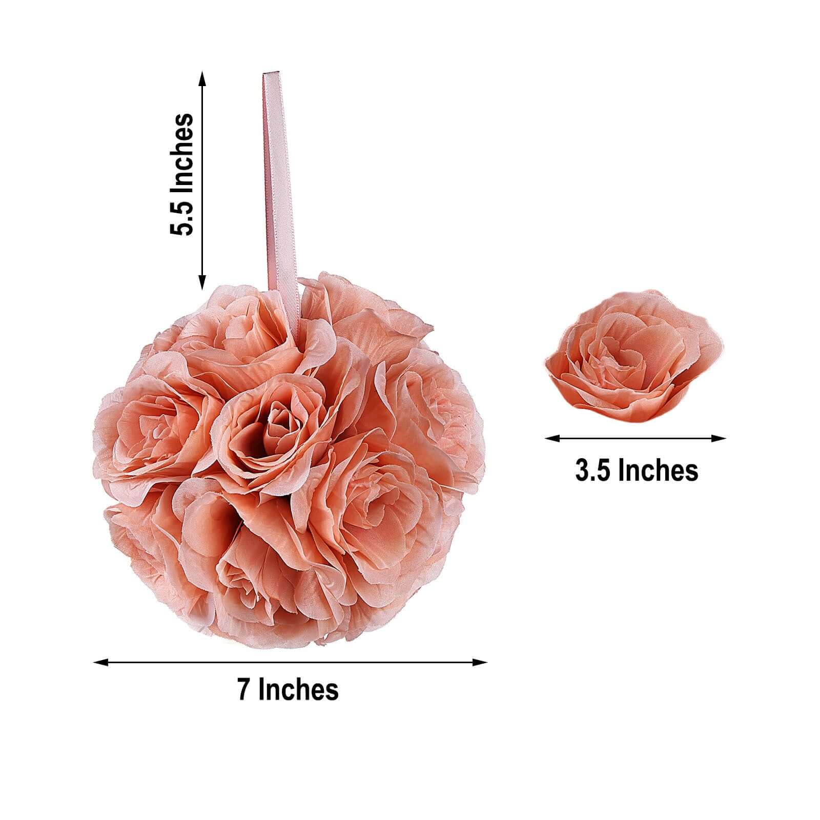 2 Pack 7" Dusty Rose Artificial Silk Rose Kissing Ball, Flower Ball - Linen Luxes