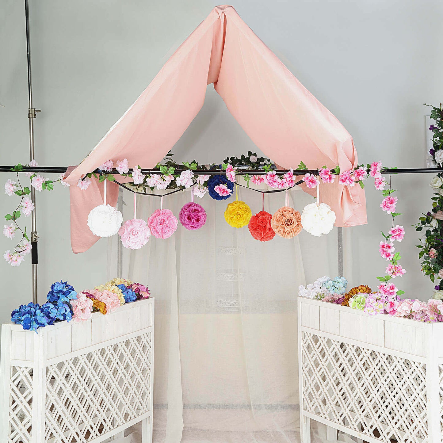 2 Pack 7" Dusty Rose Artificial Silk Rose Kissing Ball, Flower Ball - Linen Luxes