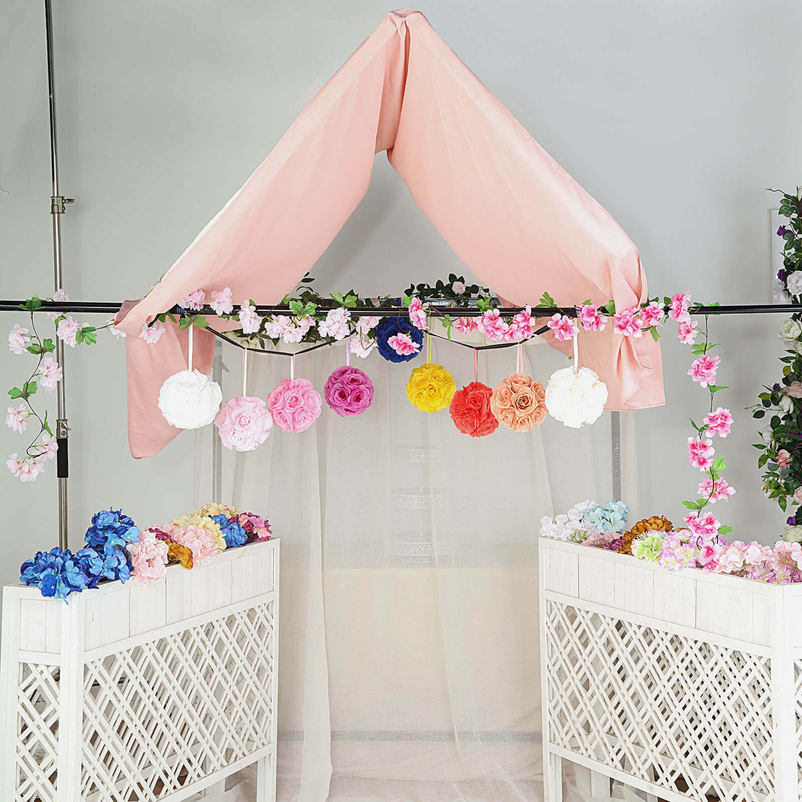 2 Pack 7" Dusty Rose Artificial Silk Rose Kissing Ball, Flower Ball - Linen Luxes