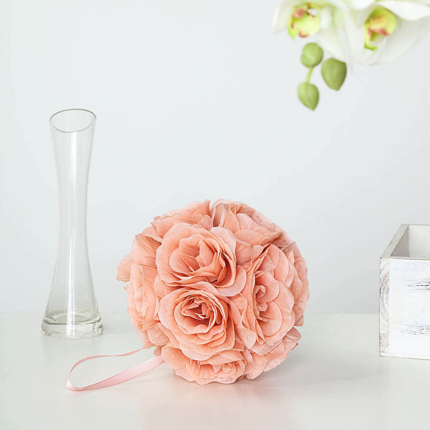 2 Pack 7" Dusty Rose Artificial Silk Rose Kissing Ball, Flower Ball - Linen Luxes