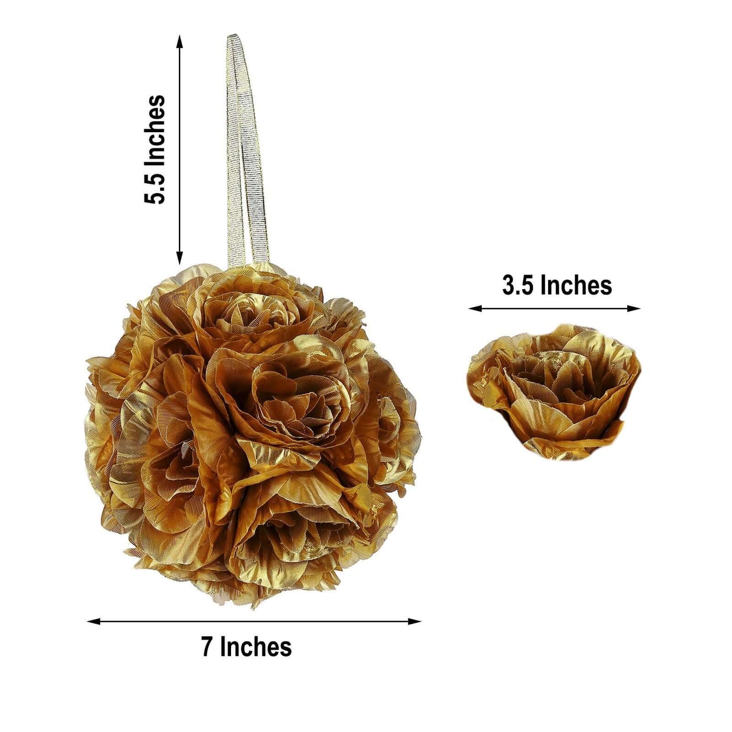 2 Pack 7" Gold Artificial Silk Rose Kissing Ball, Faux Flower Ball - Linen Luxes