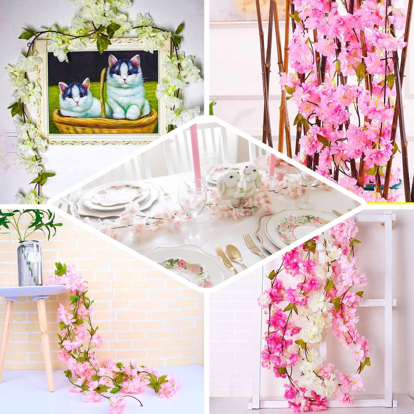 2 Pack 7ft Blush Artificial Cherry Blossom Flower Garland - Linen Luxes