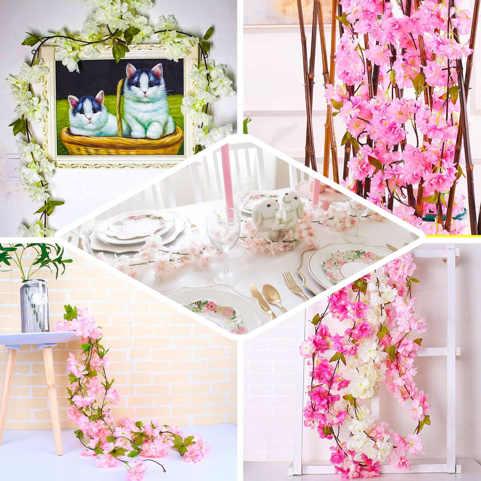 2 Pack 7ft Blush Artificial Cherry Blossom Flower Garland - Linen Luxes