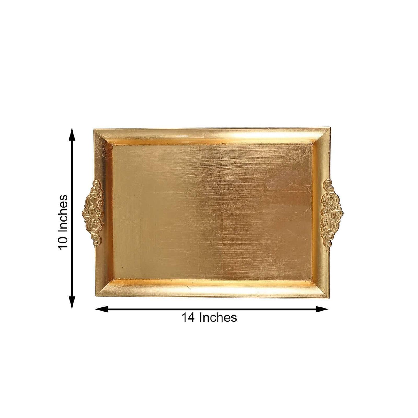 2 - Pack Acrylic Rectangle Serving Trays 14"x10" in Gold with Embossed Handles, Sleek Decorative Dinner Party Food Platters - Linen Luxes