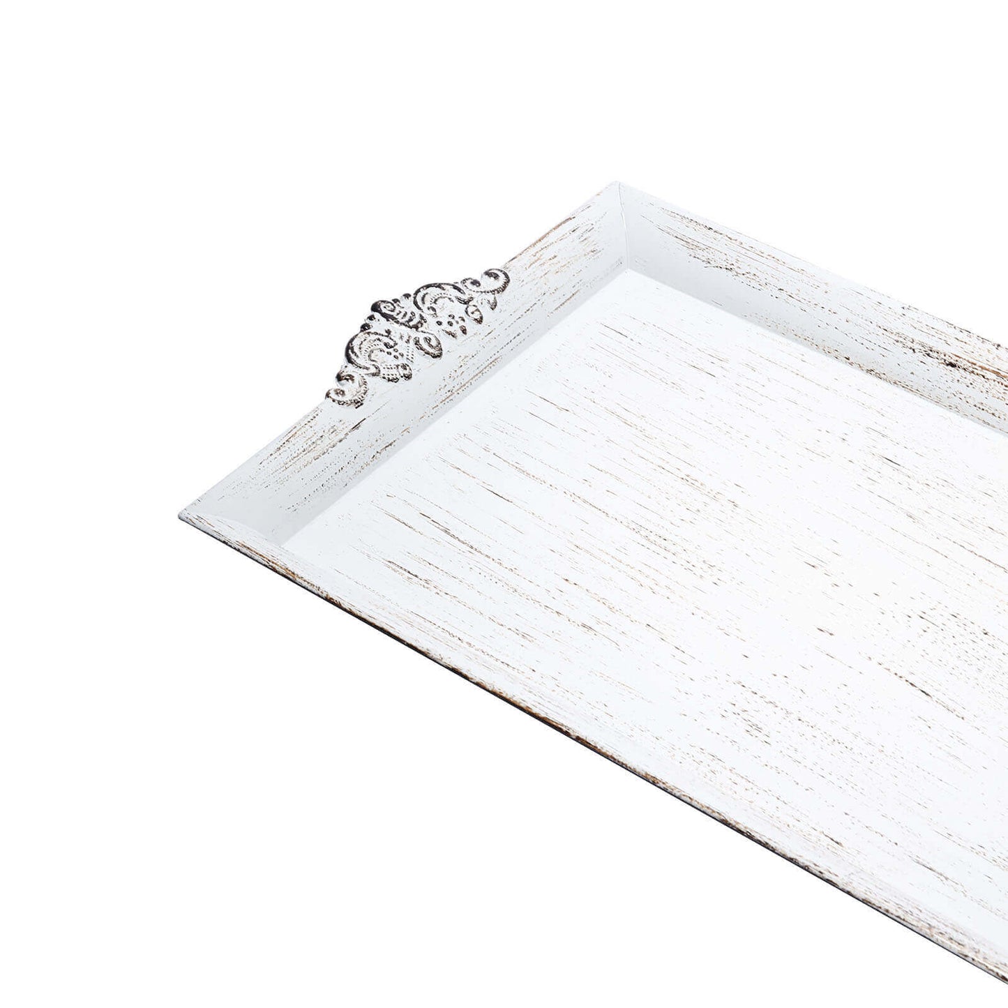 2 - Pack Acrylic Rectangle Serving Trays 14"x10" in White Wash with Embossed Handles, Antique Decorative Dinner Party Food Platters - Linen Luxes