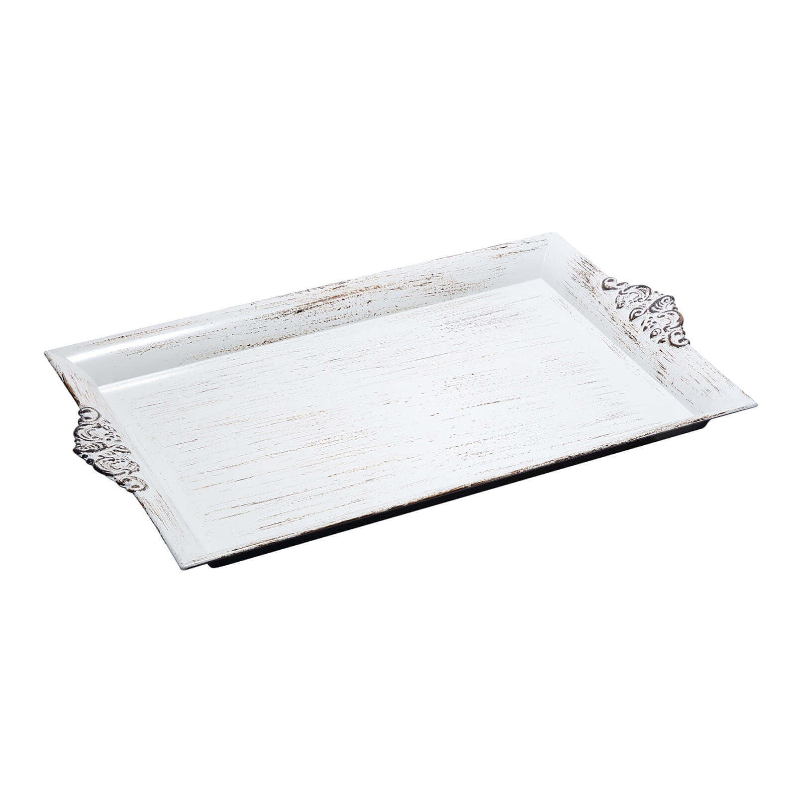 2 - Pack Acrylic Rectangle Serving Trays 14"x10" in White Wash with Embossed Handles, Antique Decorative Dinner Party Food Platters - Linen Luxes