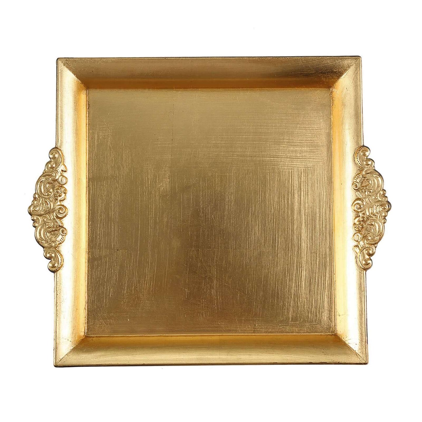 2 - Pack Acrylic Square Serving Trays 10" in Metallic Gold with Embossed Handles, Decorative Dinner Party Food Platters - Linen Luxes