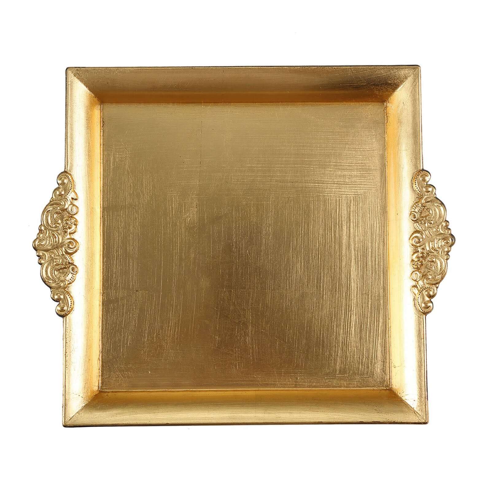 2 - Pack Acrylic Square Serving Trays 10" in Metallic Gold with Embossed Handles, Decorative Dinner Party Food Platters - Linen Luxes