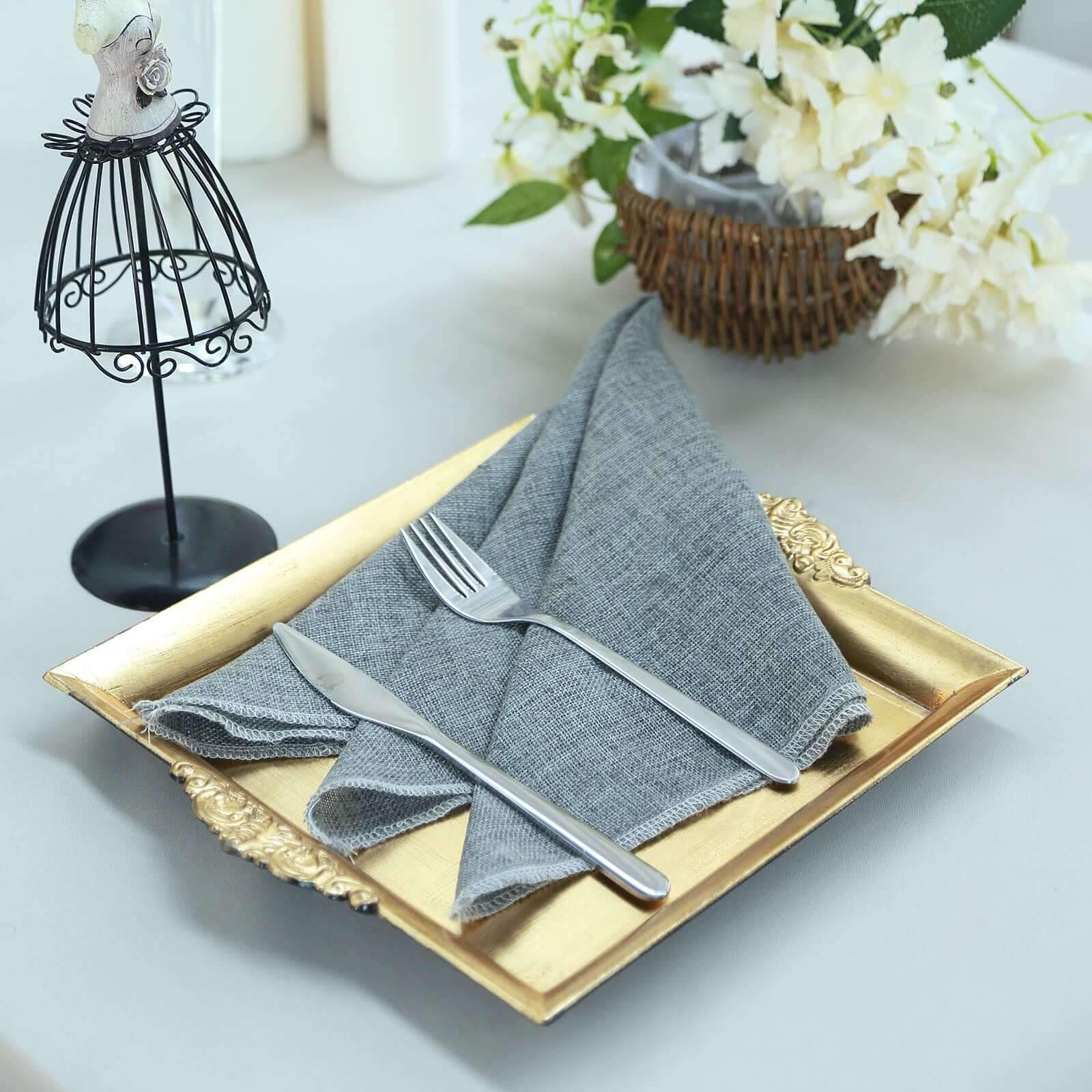 2 - Pack Acrylic Square Serving Trays 10" in Metallic Gold with Embossed Handles, Decorative Dinner Party Food Platters - Linen Luxes