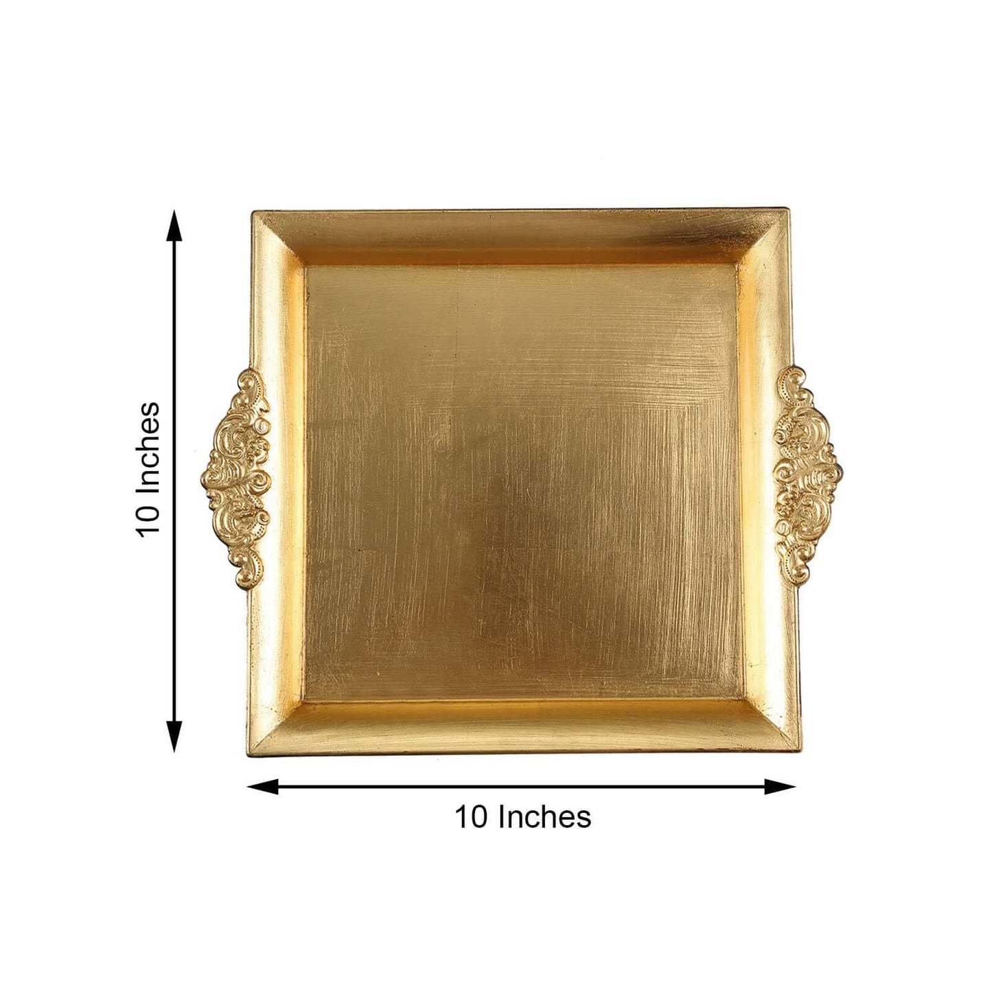2 - Pack Acrylic Square Serving Trays 10" in Metallic Gold with Embossed Handles, Decorative Dinner Party Food Platters - Linen Luxes