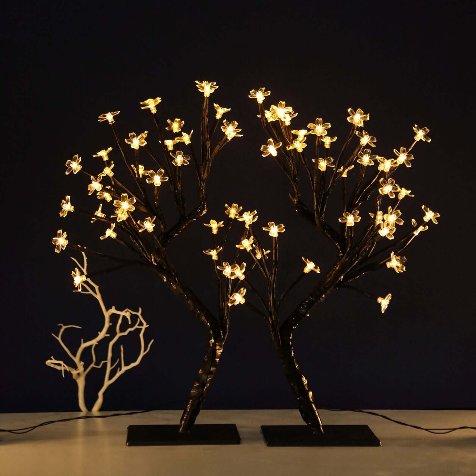 2 - Pack Artificial Tree Centerpieces Cherry Blossom Design Black with 36 Warm White LEDs - Battery Operated Table DÃ©cor - Linen Luxes