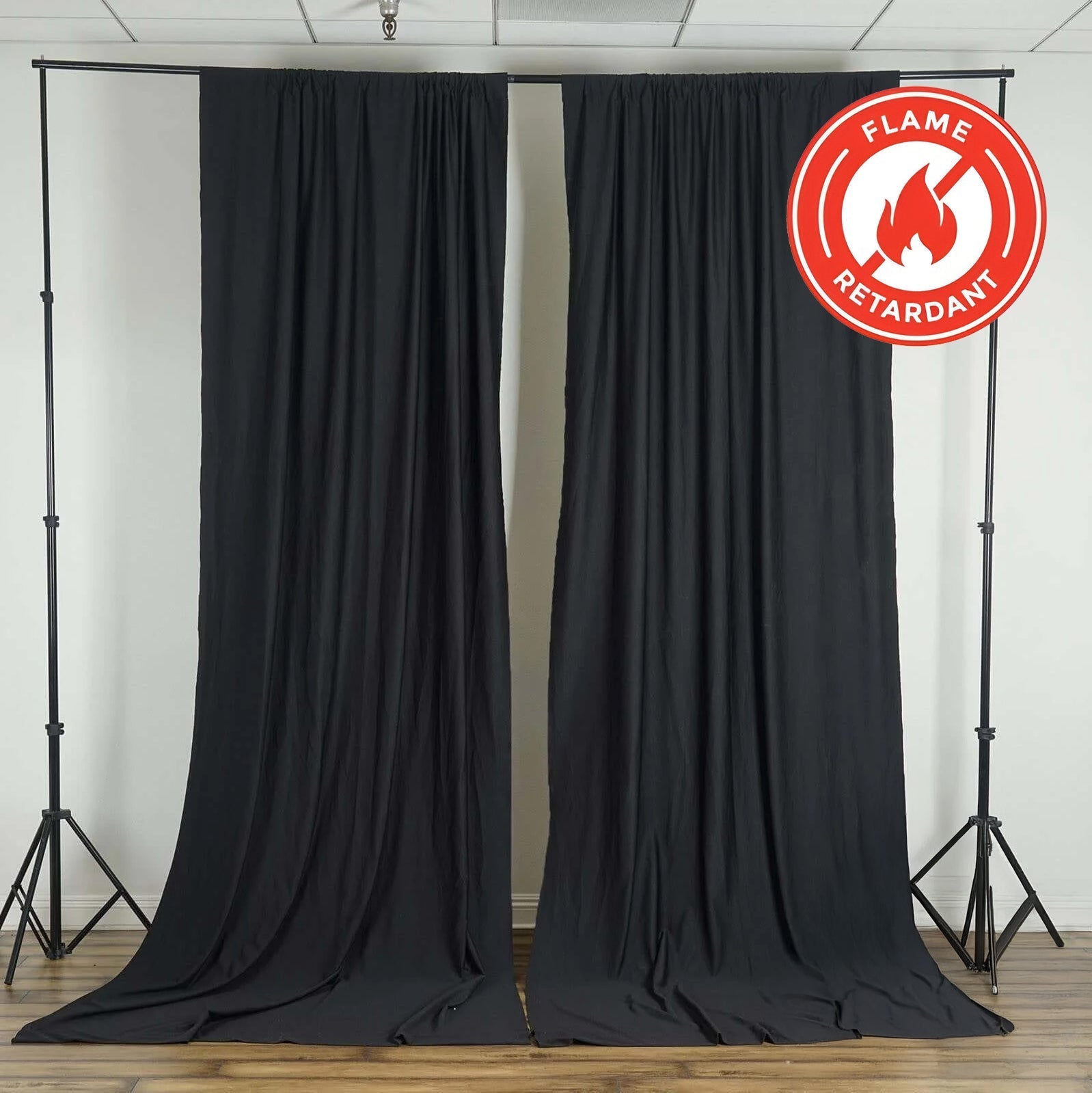 2 Pack Black Scuba Polyester Event Curtain Drapes, Durable Flame Resistant Backdrop Event Panels Wrinkle Free with Rod Pockets - 10ftx10ft - Linen Luxes