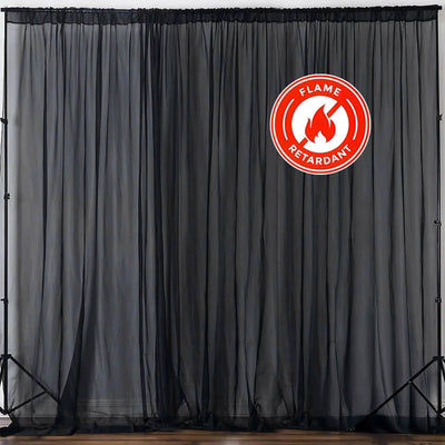 2 Pack Black Sheer Chiffon Event Curtain Drapes, Durable Flame Resistant Organza Backdrop Event Panels With Rod Pockets - 10ftx10ft - Linen Luxes