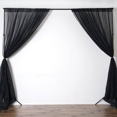 2 Pack Black Sheer Chiffon Event Curtain Drapes, Durable Flame Resistant Organza Backdrop Event Panels With Rod Pockets - 10ftx10ft - Linen Luxes