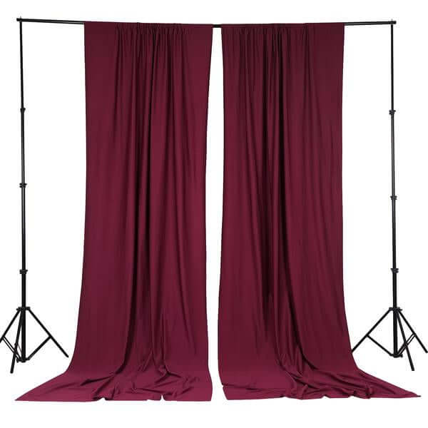 2 Pack Burgundy Scuba Polyester Event Curtain Drapes, Durable Flame Resistant Backdrop Event Panels Wrinkle Free with Rod Pockets - 10ftx10ft - Linen Luxes