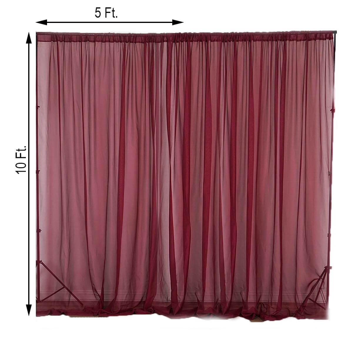 2 Pack Burgundy Sheer Chiffon Event Curtain Drapes, Durable Flame Resistant Organza Backdrop Event Panels With Rod Pockets - 10ftx10ft - Linen Luxes