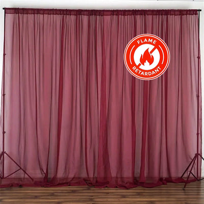 2 Pack Burgundy Sheer Chiffon Event Curtain Drapes, Durable Flame Resistant Organza Backdrop Event Panels With Rod Pockets - 10ftx10ft - Linen Luxes
