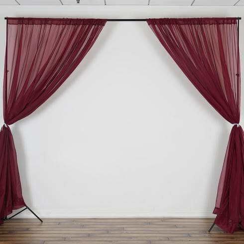 2 Pack Burgundy Sheer Chiffon Event Curtain Drapes, Durable Flame Resistant Organza Backdrop Event Panels With Rod Pockets - 10ftx10ft - Linen Luxes