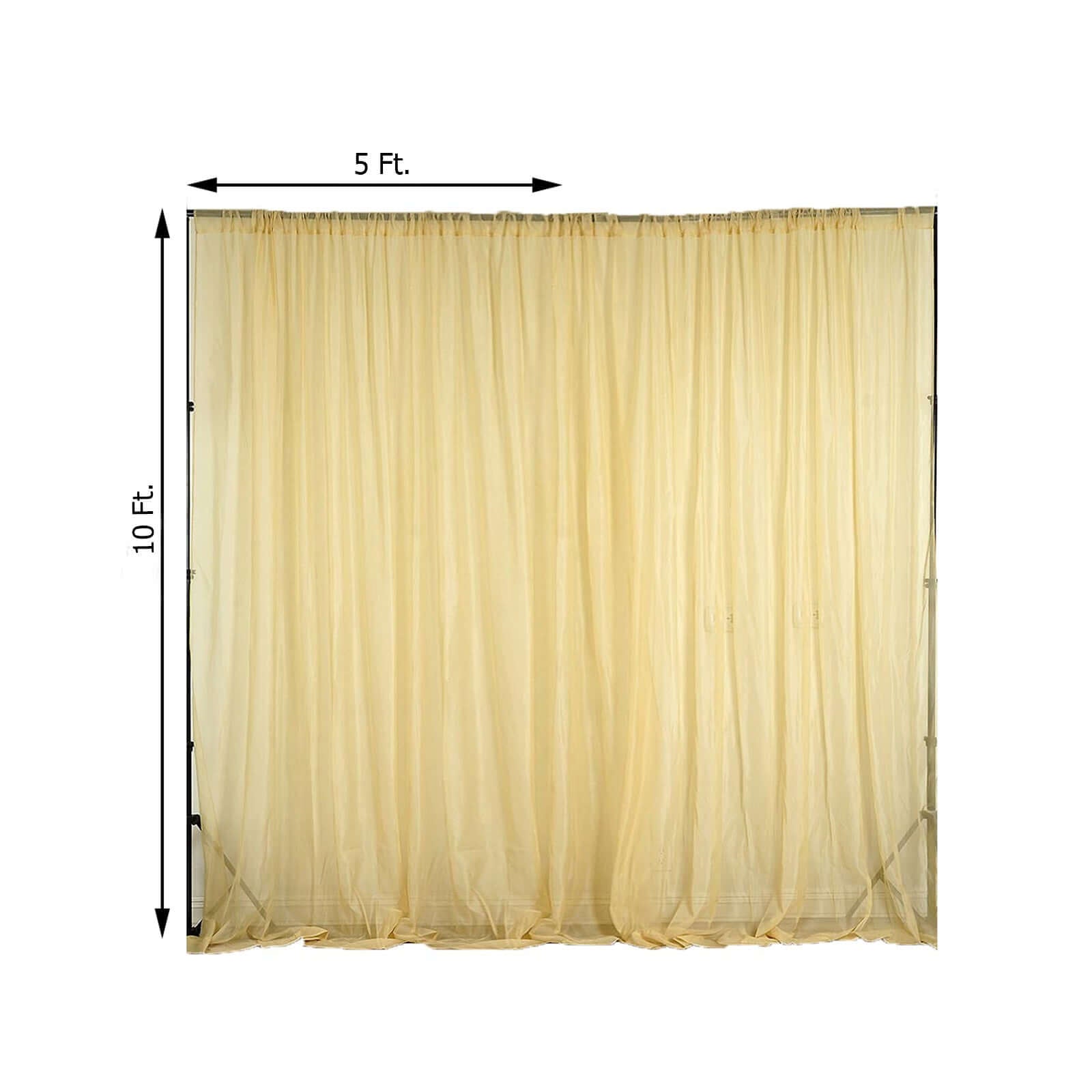 2 Pack Champagne Sheer Chiffon Event Curtain Drapes, Durable Flame Resistant Organza Backdrop Event Panels With Rod Pockets - 10ftx10ft - Linen Luxes