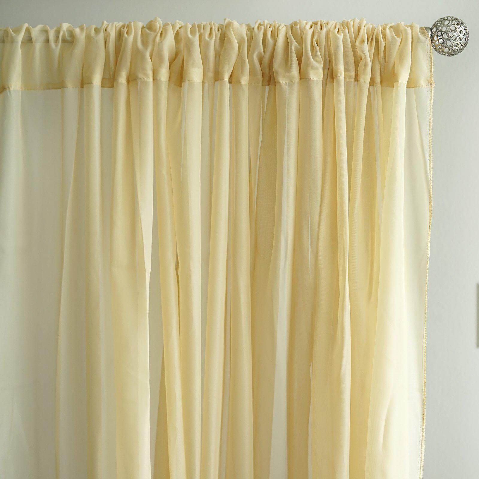 2 Pack Champagne Sheer Chiffon Event Curtain Drapes, Durable Flame Resistant Organza Backdrop Event Panels With Rod Pockets - 10ftx10ft - Linen Luxes