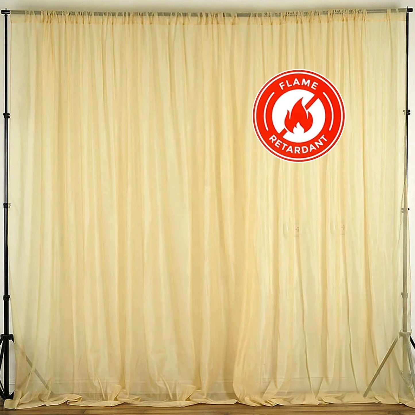 2 Pack Champagne Sheer Chiffon Event Curtain Drapes, Durable Flame Resistant Organza Backdrop Event Panels With Rod Pockets - 10ftx10ft - Linen Luxes