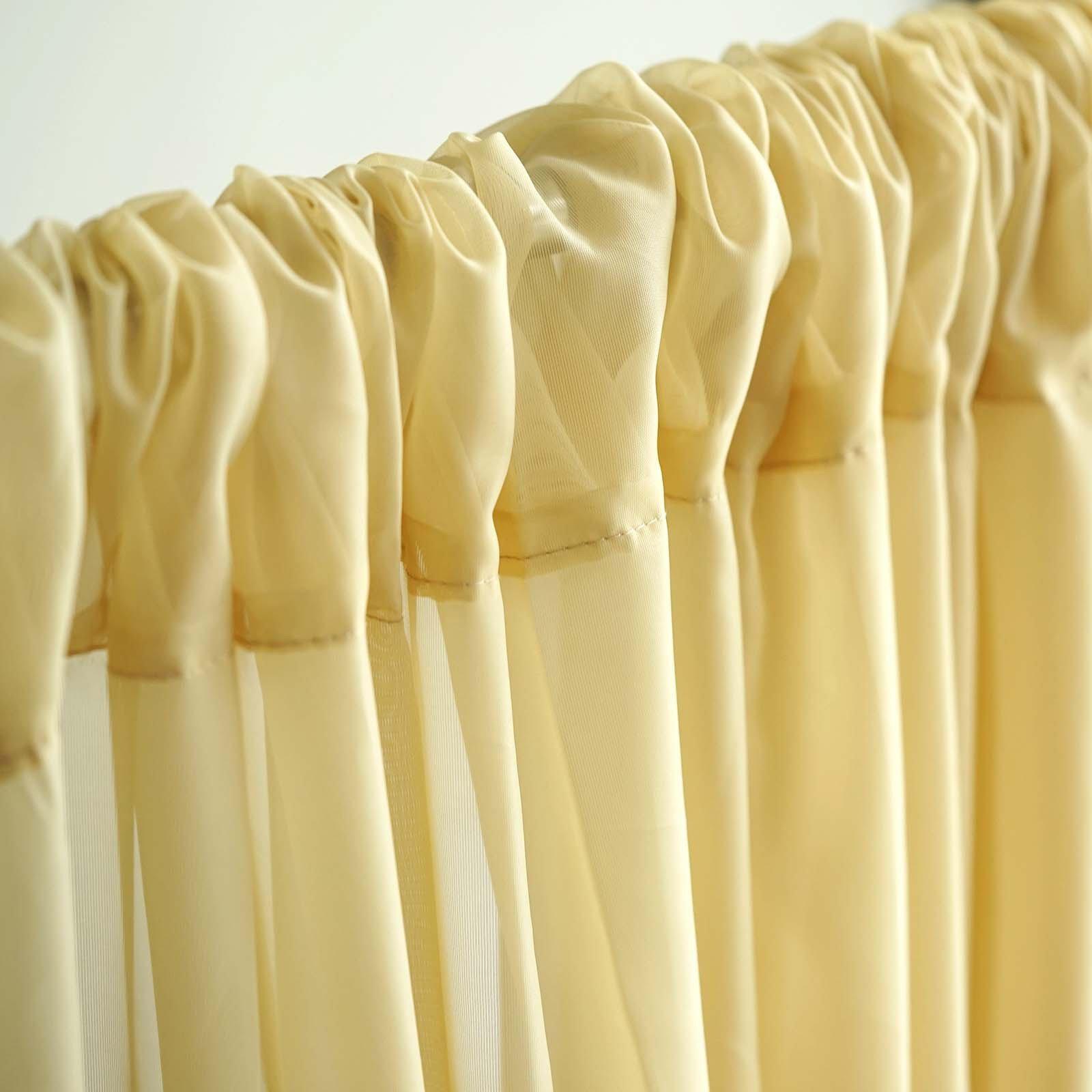 2 Pack Champagne Sheer Chiffon Event Curtain Drapes, Durable Flame Resistant Organza Backdrop Event Panels With Rod Pockets - 10ftx10ft - Linen Luxes